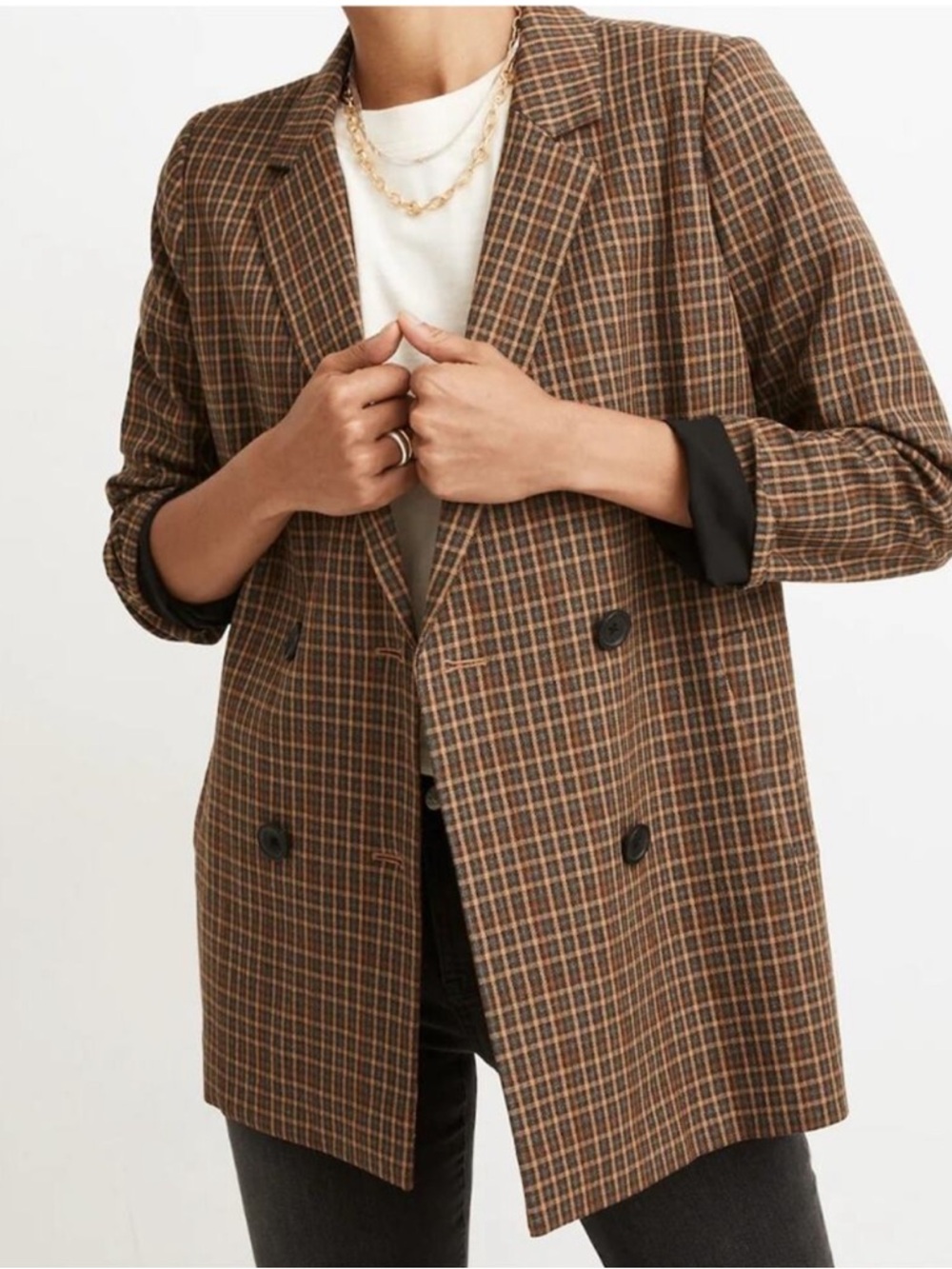 Madewell Caldwell Double-Breasted Blazer in Mandell Plaid, Small
